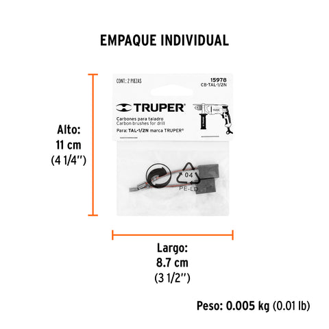 Bolsa con 2 carbones de repuesto para TAL-1/2N, TRUPER | CB-TAL-1/2N | 15978