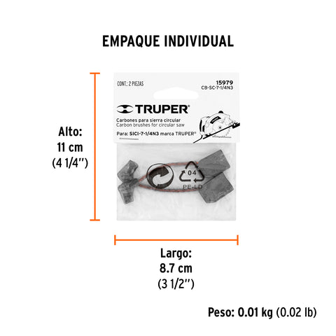 Bolsa con 2 carbones de repuesto para SICI-7-1/4N3, TRUPER | CB-SC-7-1/4N3 | 15979