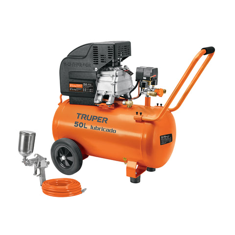 Kit Compresor lub, 50L, manguera y pistola grav,127V, TRUPER | COMP-KIT50 | 16095