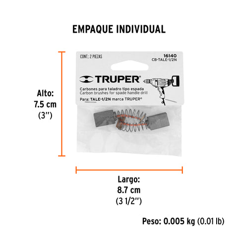 Bolsa con 2 carbones de repuesto para TALE-1/2N, TRUPER | CB-TALE-1/2N | 16140