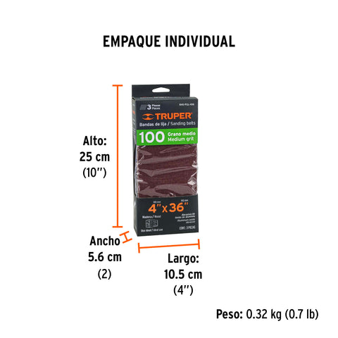 Caja con 3 bandas de lija 4' x 36' grano 100 para PUL 4x6 | R45-PUL-4X6 | 16155