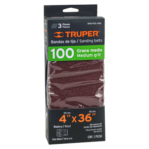 Caja con 3 bandas de lija 4' x 36' grano 100 para PUL 4x6 | R45-PUL-4X6 | 16155