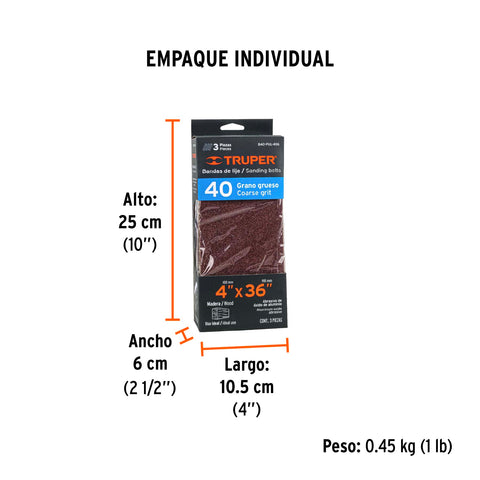 Caja con 3 bandas de lija 4' x 36' grano 40 para PUL 4x6 | B40-PUL-4X6 | 16167