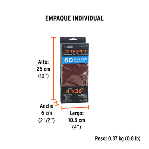 Caja con 3 bandas de lija 4' x 36' grano 60 para PUL 4x6 | B60-PUL-4X6 | 16169