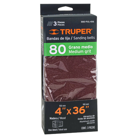 Caja con 3 bandas de lija 4' x 36' grano 80 para PUL 4x6 | B80-PUL-4X6 | 16171