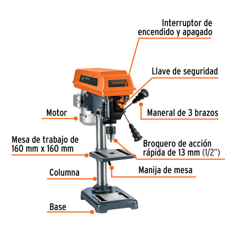 Taladro de piso 8', 1/3 HP (250 W), broquero 1/2', Truper | TAPI-8 | 16174