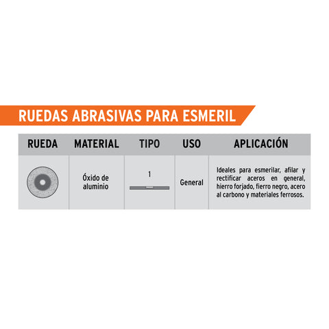 Rueda abrasiva p/esmeril 6'x19mm, óxido aluminio, grano 60 | PIES-63460 | 16349