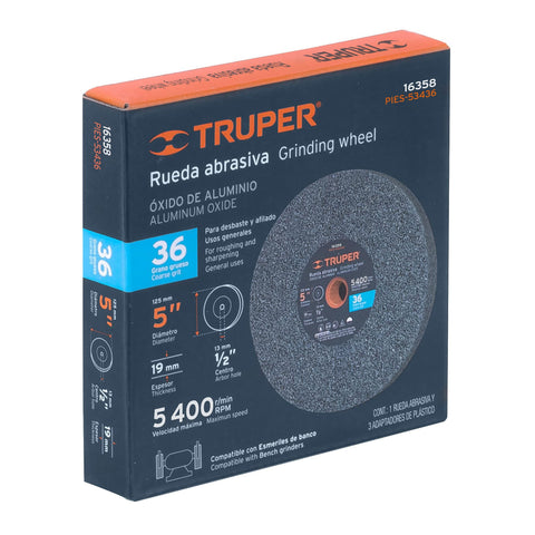 Rueda abrasiva p/esmeril 5'x19mm, óxido aluminio, grano 36 | PIES-53436 | 16358