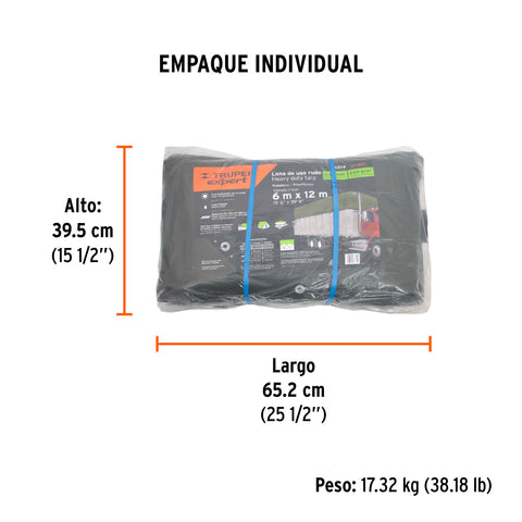 Lona uso rudo 6 x 12 m, verde olivo, 240 g/m2, TRUPER EXPERT | LT-612X | 16379