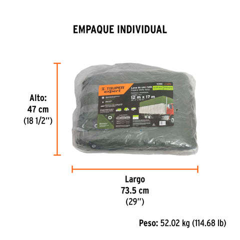 Lona uso rudo 12x17 m, verde olivo, 240 g/m2, TRUPER EXPERT | LT-1217X | 16380