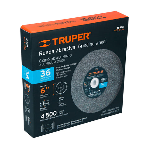 Rueda abrasiva p/esmeril 6'x25mm, óxido aluminio, grano 36 | PIES-6136 | 16381