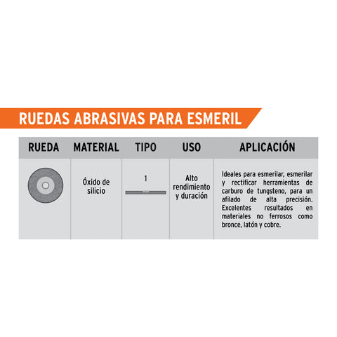 Rueda abrasiva p/esmeril 6'x19mm, carburo silicio, grano 60 | PIES-63460T | 16405