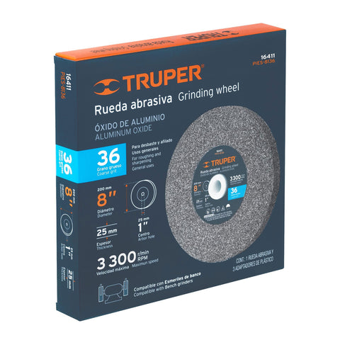 Rueda abrasiva p/esmeril 8'x25mm, óxido aluminio, grano 36 | PIES-8136 | 16411