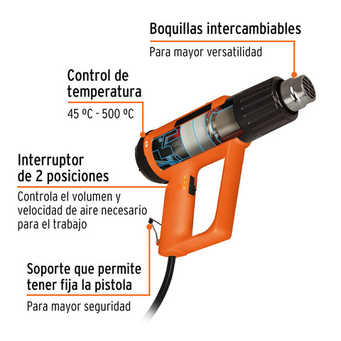 Pistola de calor 2000W con 9 accesorios, TRUPER PRO | PISCA-A | 16432