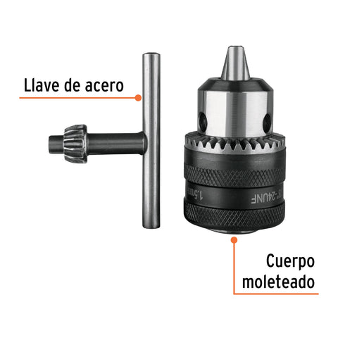 Broquero 3/8' con llave, cuerpo moleteado, TRUPER | BRO-3/8N | 16477