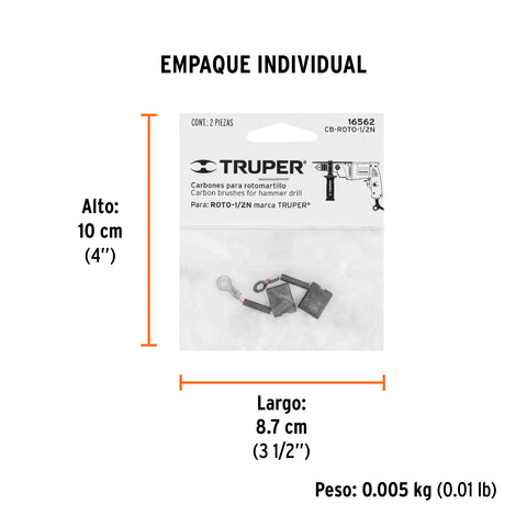 Bolsa con 2 carbones de repuesto para ROTO-1/2N, TRUPER | CB-ROTO-1/2N | 16562