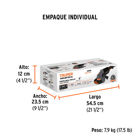 Esmeriladora angular 9', 2350W, TRUPER INDUSTRIAL | ESMA-9N2 | 16590