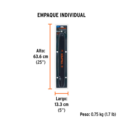 Barra de repuesto 18' p/motosierra eléctrica, TRUPER | BAMO-18E | 16630