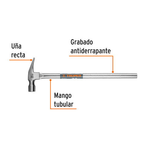 Martillo tubular pulido 20 oz uña recta, Truper | MTR-20 | 16703