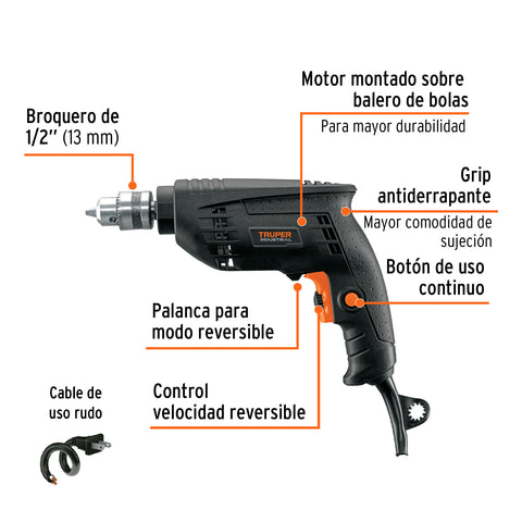 Taladro 3/8', 450W, TRUPER INDUSTRIAL | TAL-3/8N2 | 16706