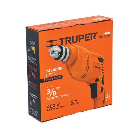 Taladro 3/8', 400W, TRUPER PRO | TAL-3/8A2 | 16708