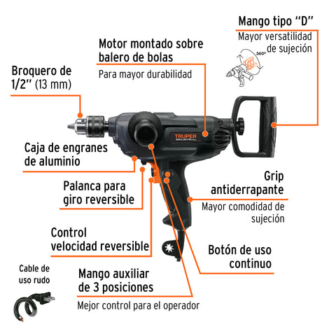 Taladro tipo espada 1/2', 1150W, TRUPER INDUSTRIAL | TALE-1/2N | 16714