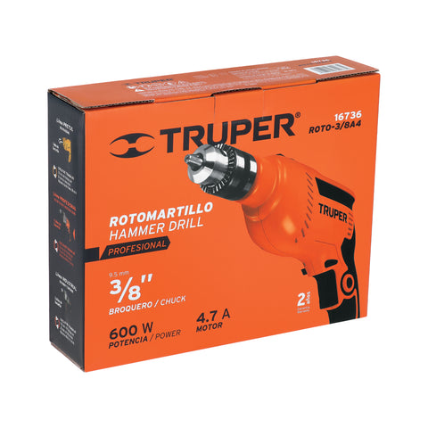 Rotomartillo 3/8', 600W, TRUPER PRO | ROTO-3/8A4 | 16736