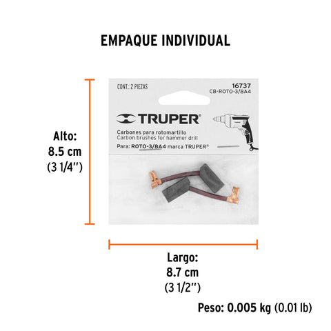Bolsa con 2 carbones de repuesto para ROTO-3/8A4, TRUPER | CB-ROTO-3/8A4 | 16737