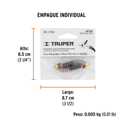 Bolsa con 2 carbones de repuesto para PULA-7A3, TRUPER | CB-PULA-7A3 | 16739