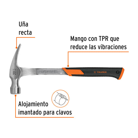 Martillo forjado 20 oz uña recta, mango con neopreno, Expert | MXR-20 | 16821