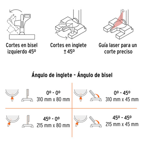 Sierra de inglete 10', 1900W telescópica compuesta, TRUPER | SINCO-10X2 | 16869