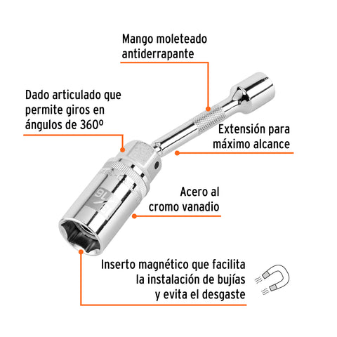 Dado p/bujías cuadro 3/8' articulado 13/16', extensión 6' | D-3826-BE6 | 16899
