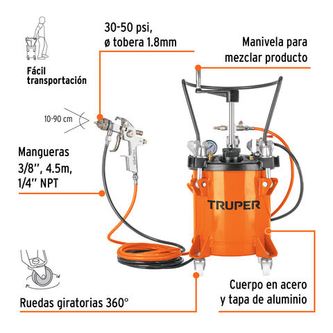 Tanque para pintura con manguera y pistola, 10 litros | TAN-PI10 | 16908
