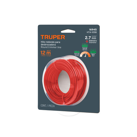 Hilo redondo, para desbrozadora, 2.7mm x12m, tarjeta, TRUPER | HTA-105B | 16945