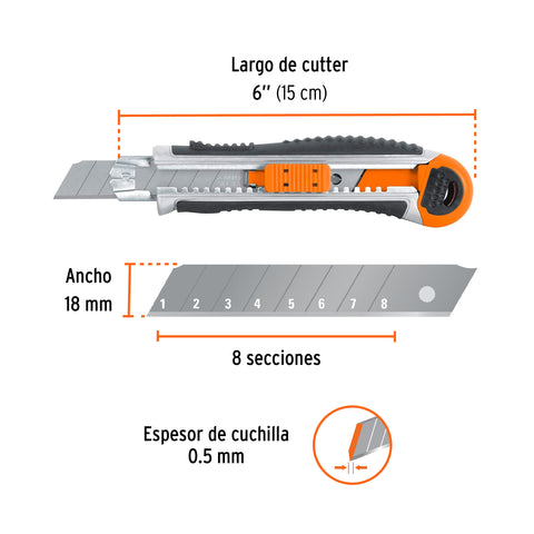 Cutter 18 mm trabajo pesado c/alma metálica y grip, Expert | CUT-6XX | 16976