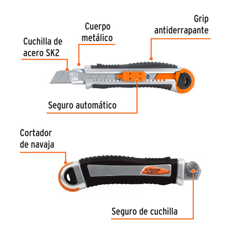 Cutter 18 mm trabajo pesado c/alma metálica y grip, Expert | CUT-6XX | 16976