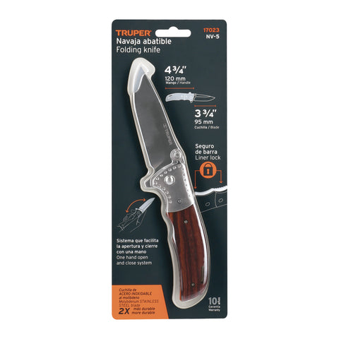 Navaja abatible 4-3/4' mango de madera, Truper | NV-5 | 17023