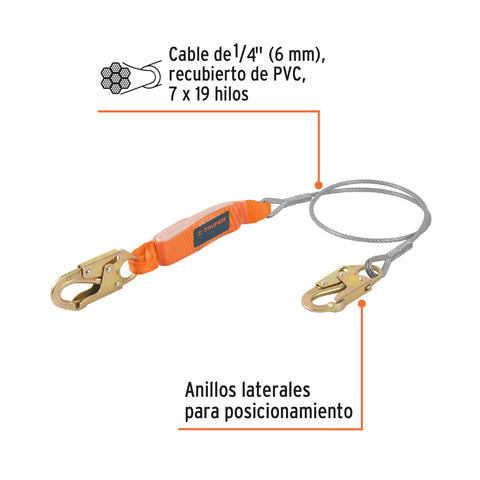 Línea de vida 1.8 m cable de acero, absorbedor impacto, ANSI | CAB-5434-18-A | 17039