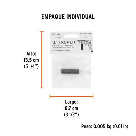 Bolsa con 2 carbones de repuesto para ROTO-1/2N6, TRUPER | CB-ROTO-1/2N6 | 17099