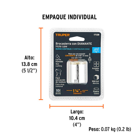 Brocasierra diamante 1-1/4' borde continuo, Truper | COAZ-1-1/4 | 17128