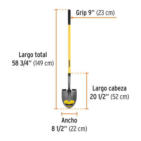 Pala redonda Tru Pro, mango largo de fibra de vidrio 48' | PRL-F | 17166