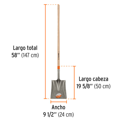 Pala cuadrada Classic, mango largo 48', Truper | PCL | 17170