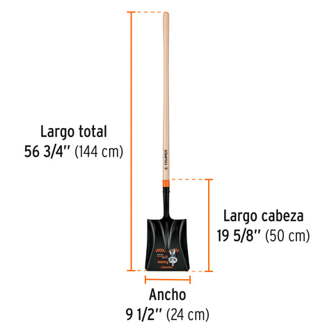 Pala cuadrada T-2000, mango largo 45', Truper | PCL-P | 17176