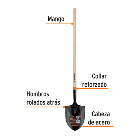 Pala irrigación T-2000, mango largo 45', Truper | PIR-P | 17177