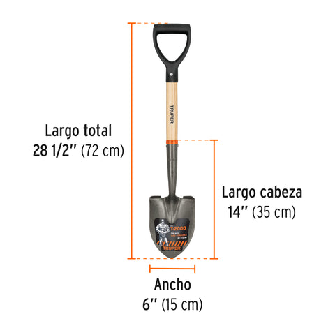 Pala cajuelera redonda, puño 'D' mango de madera, Truper | TR-BY | 17193