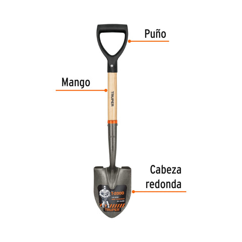 Pala cajuelera redonda, puño 'D' mango de madera, Truper | TR-BY | 17193