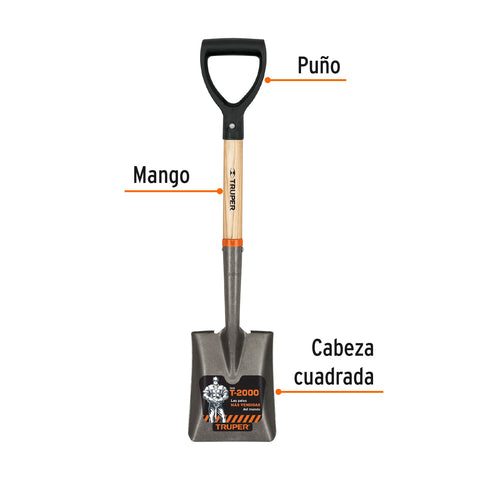 Pala cajuelera cuadrada, puño 'D' mango de madera, Truper | TR-BYC | 17194