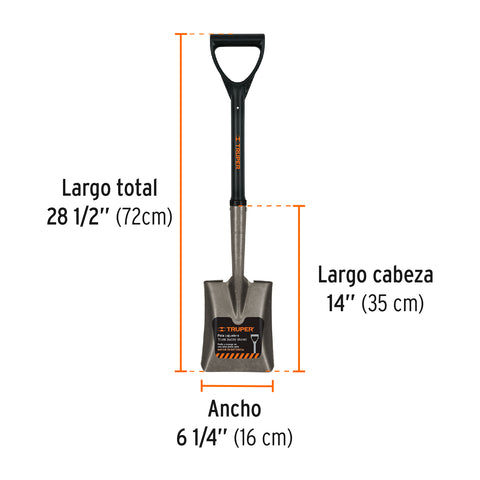Pala cajuelera cuadrada, puño 'D' con mango fibra de vidrio | TR-BYFC | 17196