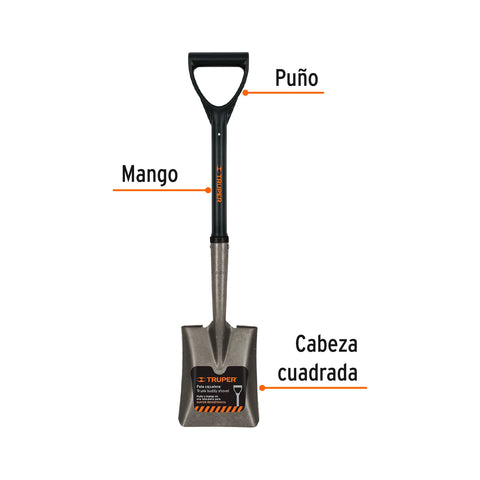 Pala cajuelera cuadrada, puño 'D' con mango fibra de vidrio | TR-BYFC | 17196