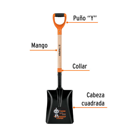 Pala cuadrada #4 T-2000 tipo español, puño 'Y', Truper | PCS-4P | 17202